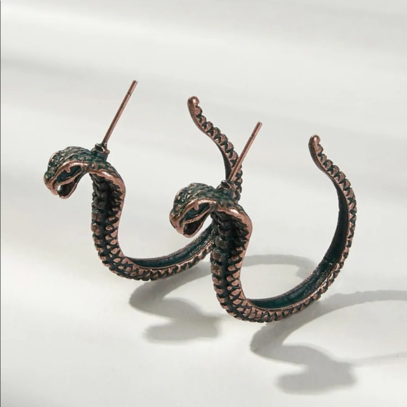 LAST SET SALE Rustic Cobra Snake Hoop Earrings - Picture 2 of 4